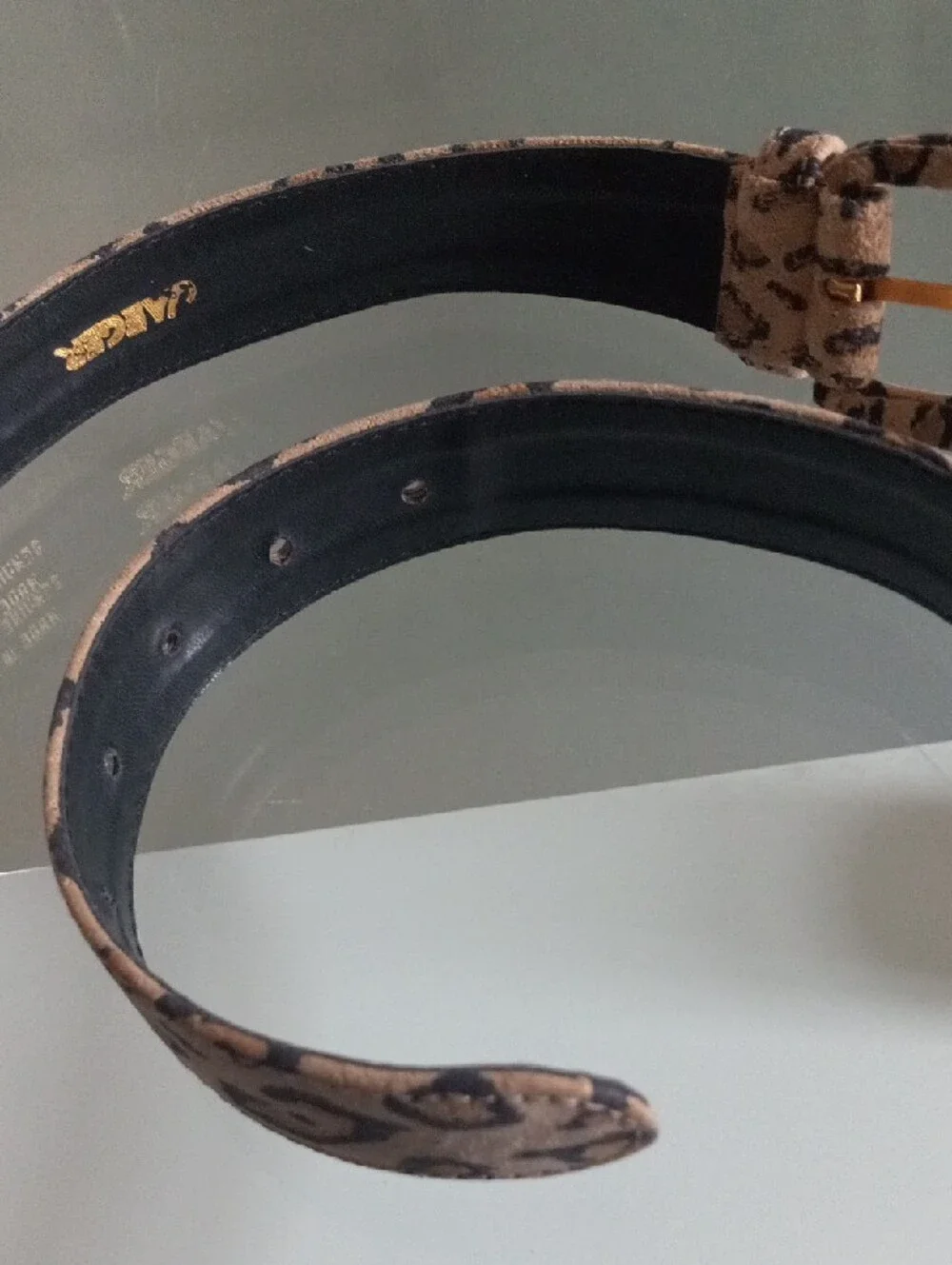 Vintage Jaeger Italy Genuine Leather Leopard Print Belt Size 34
